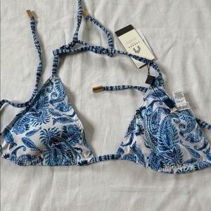 Cabana Life Reversible Swim Blue and White Paisley Bikini Top